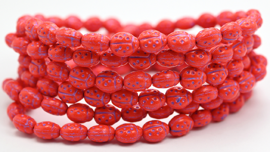 Ladybug Insect Pressed Glass Beads, Opaque Orange Blue Purple Lined (97-93160-43809), Glass, Czech Republic ~ STRANDED