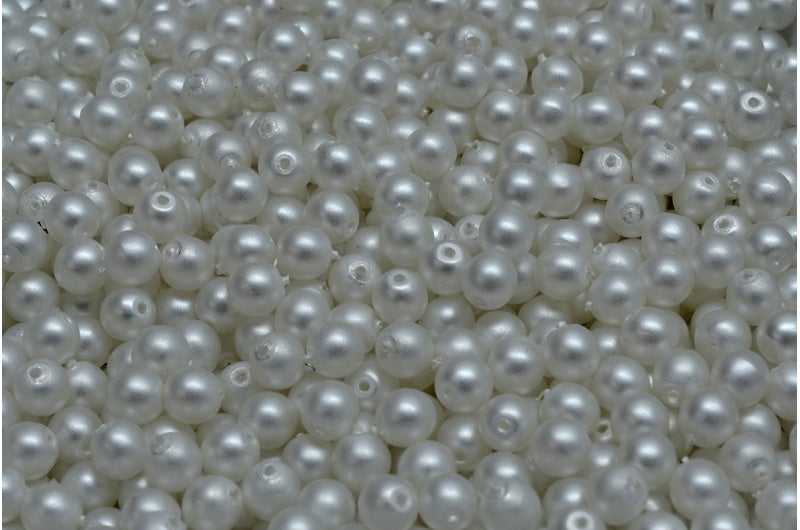 Round Druck Beads, White Pearl (02010-70502), Glass, Czech Republic