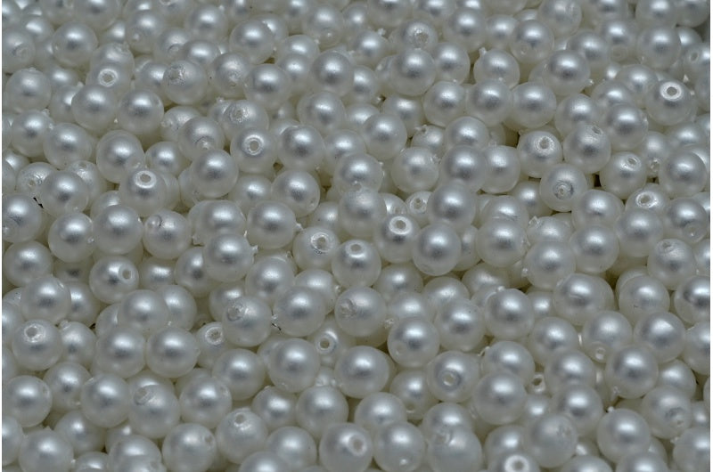 Round Druck Beads, White 70502 (02010-70502), Glass, Czech Republic