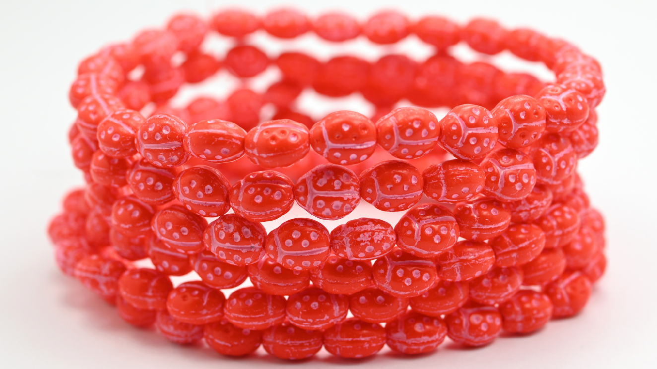 Ladybug Insect Pressed Glass Beads, Opaque Orange 47570 (97-93160-47570), Glass, Czech Republic ~ STRANDED