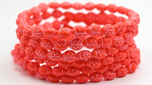 Ladybug Insect Pressed Glass Beads, Opaque Orange 47570 (97-93160-47570), Glass, Czech Republic ~ STRANDED