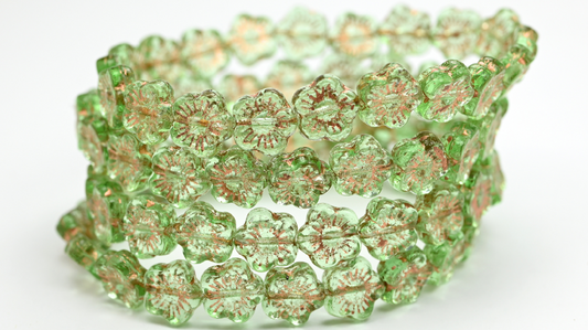 Pressed Beads, Transparent Green Copper Lined (10-50500-54200), Glass, Czech Republic ~ STRANDED