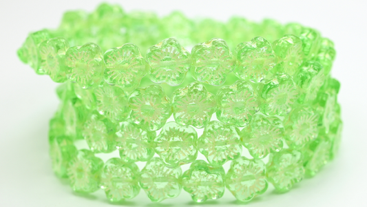 Pressed Beads, Transparent Green Beige Lined (10-50500-54311), Glass, Czech Republic ~ STRANDED