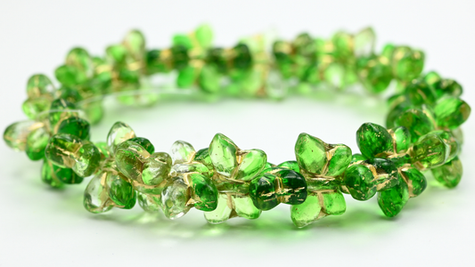 Simple Butterfly Pressed Glass Beads, Mixed Crystal Green Gold Lined (57008-54202), Glass, Czech Republic ~ STRANDED