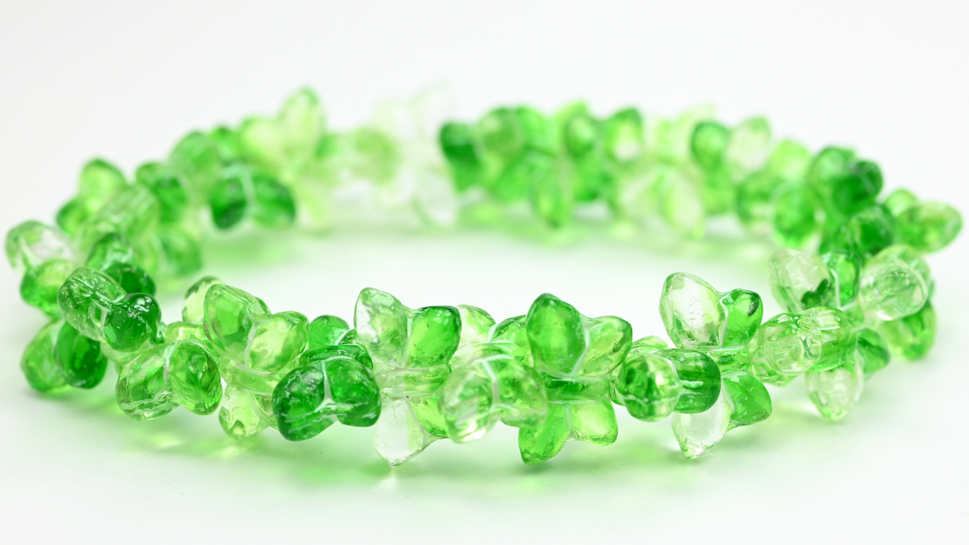 Simple Butterfly Pressed Glass Beads, Mixed Crystal Green 43801 (57008-43801), Glass, Czech Republic ~ STRANDED