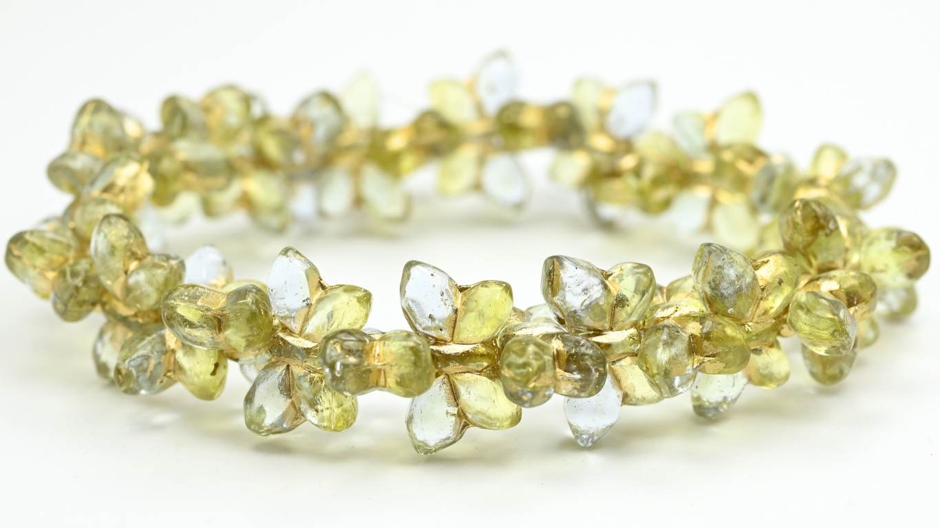 Simple Butterfly Pressed Glass Beads, Transparent Yellow Transparent Blue Gold Lined (80130-30000-54202), Glass, Czech Republic ~ STRANDED