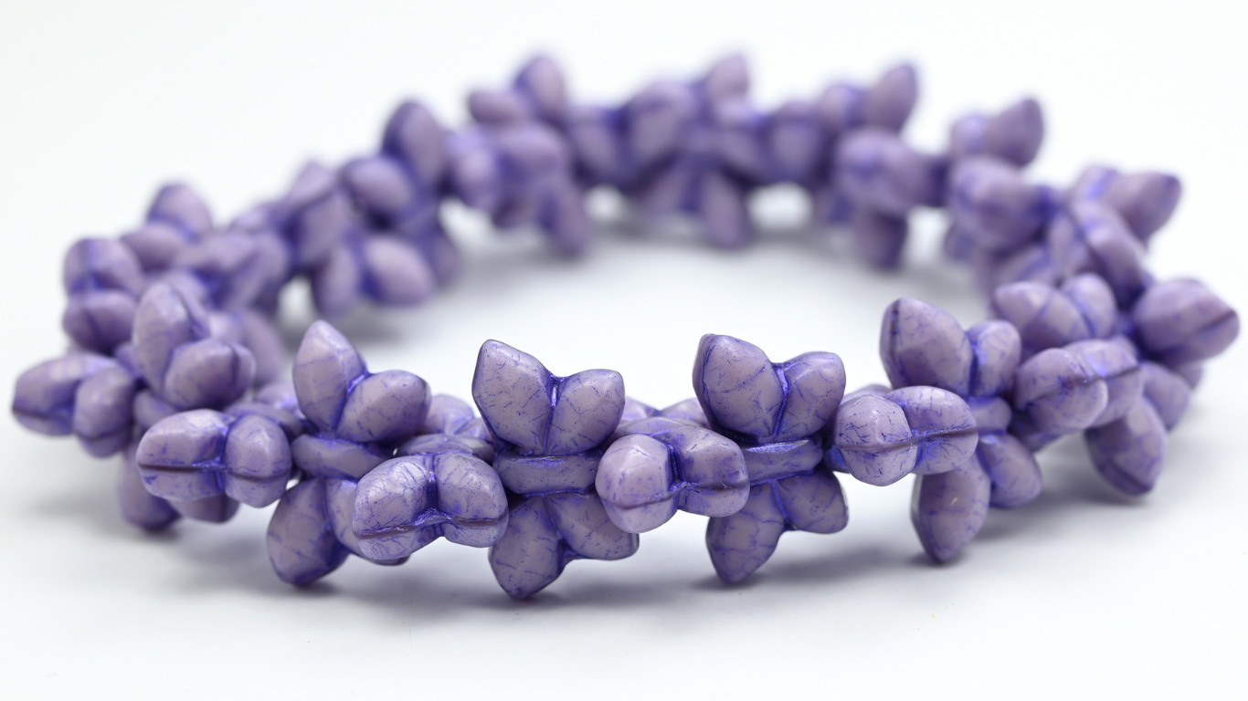 Simple Butterfly Pressed Glass Beads, Silky Lavender 43810 Metalic (21350-43810-METALIC), Glass, Czech Republic ~ STRANDED