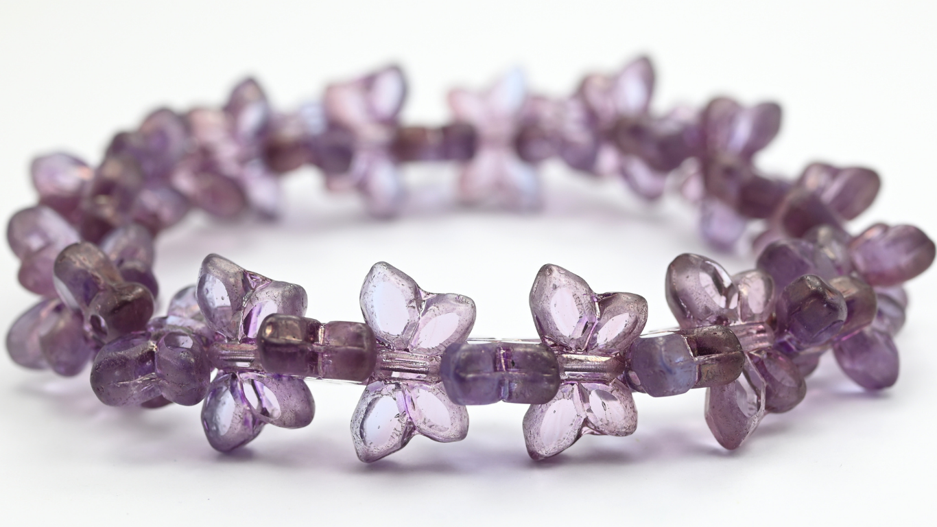 Table Cut Butterfly Beads, Transparent Light Amethyst Transparent Blue Luster Lila (20030-30020-14494), Glass, Czech Republic ~ STRANDED