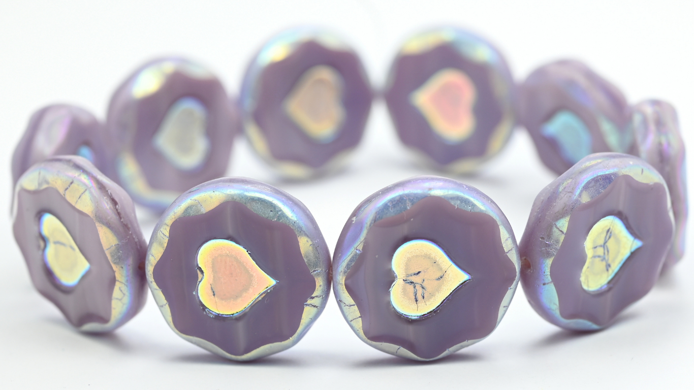 Table Cut Round Beads With Heart, 24020 Ab 2X (24020-AB-2X), Glass, Czech Republic ~ STRANDED