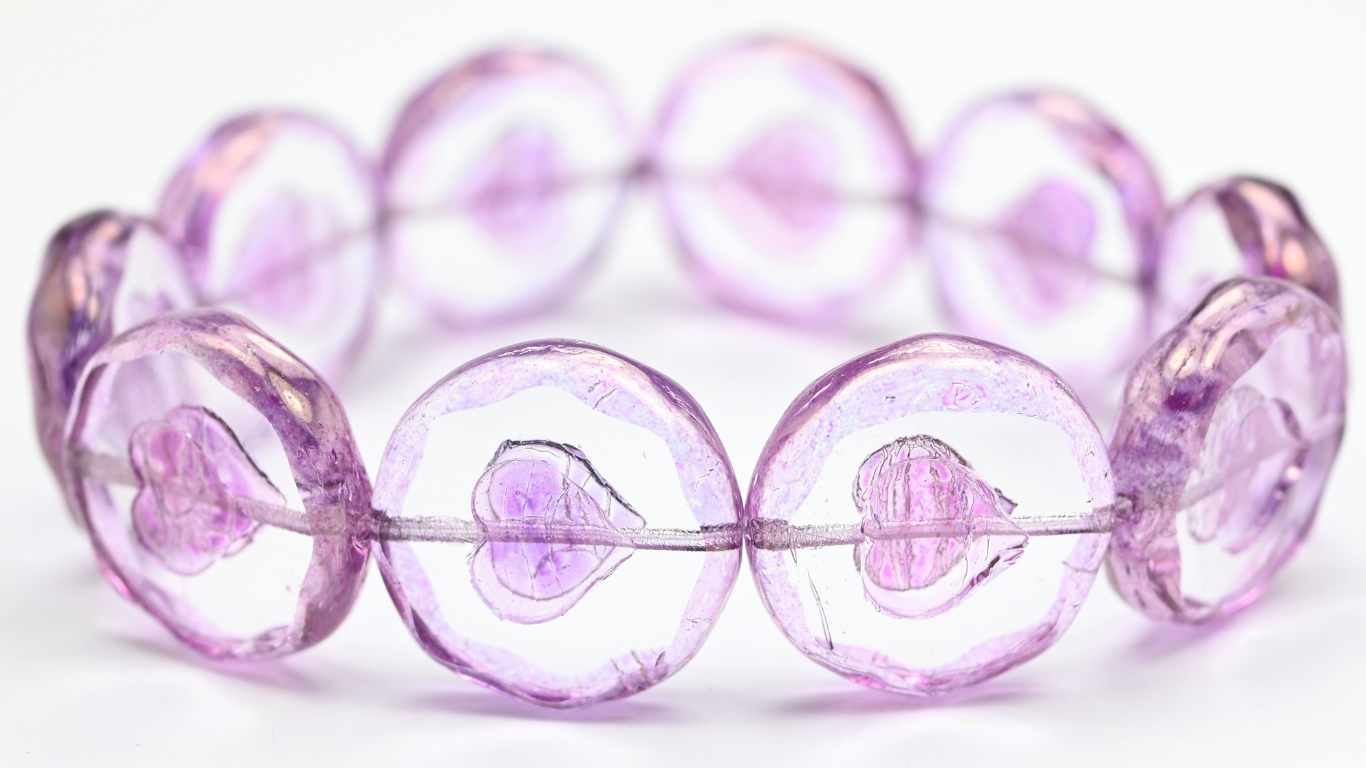 Table Cut Round Beads With Heart, Crystal Luster Lila (00030-14494), Glass, Czech Republic ~ STRANDED