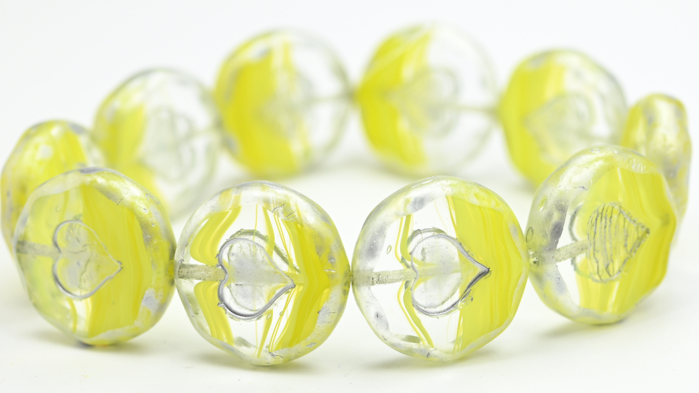Table Cut Round Beads With Heart, 86018 Silver Splash (86018-86700), Glass, Czech Republic ~ STRANDED