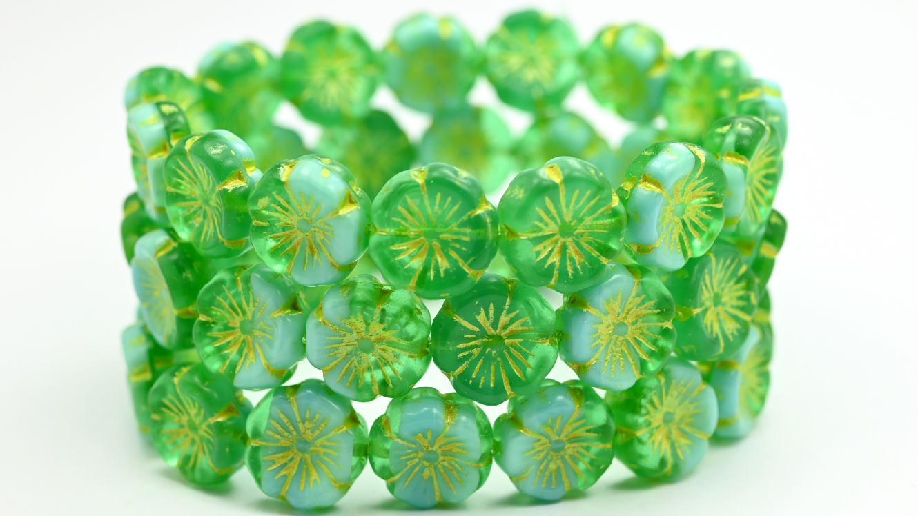 Hawaii Flower Pressed Glass Beads, 5060054210 54320 (5060054210-54320), Glass, Czech Republic ~ STRANDED
