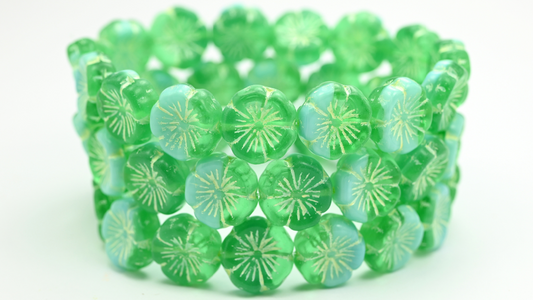 Hawaii Flower Pressed Glass Beads, 5060054210 Beige Lined (5060054210-54311), Glass, Czech Republic ~ STRANDED