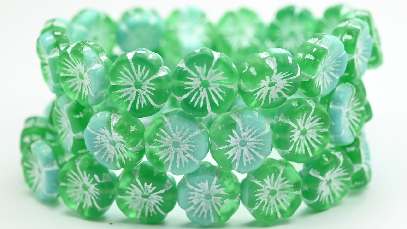 Hawaii Flower Pressed Glass Beads, 5060054210 White Lined (5060054210-54312), Glass, Czech Republic ~ STRANDED