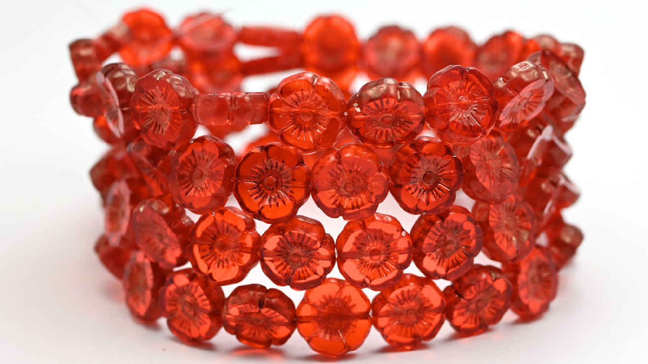 Table Cut Round Beads Hawaii Flowers, Transparent Orange Luster Lila (90020-14494), Glass, Czech Republic ~ STRANDED