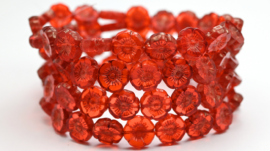 Table Cut Round Beads Hawaii Flowers, Transparent Orange Luster Lila (90020-14494), Glass, Czech Republic ~ STRANDED