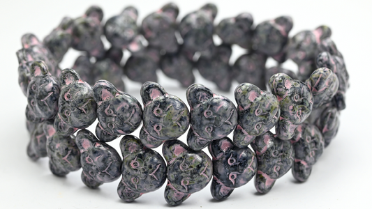 Sad Bear Muzzle Beads, Black Travertin Warm Purple Spotted (1419-23980-86-33304), Glass, Czech Republic ~ STRANDED