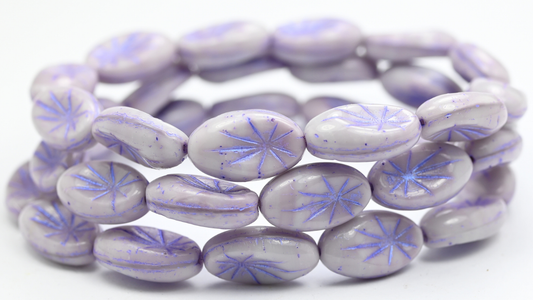 Oval With Rays Pressed Glass Beads, Violet Moonlight Blue Purple Lined (1910-26016-43809), Glass, Czech Republic ~ STRANDED