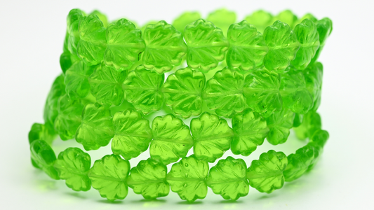 Maple Leaf Beads, Transparent Green (1311-50420), Glass, Czech Republic ~ STRANDED