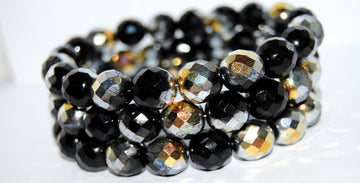 OUTLET 10 grams Faceted Fire Polished Round, Black Rose Gold Capri (23980-27101), Glass, Czech Republic