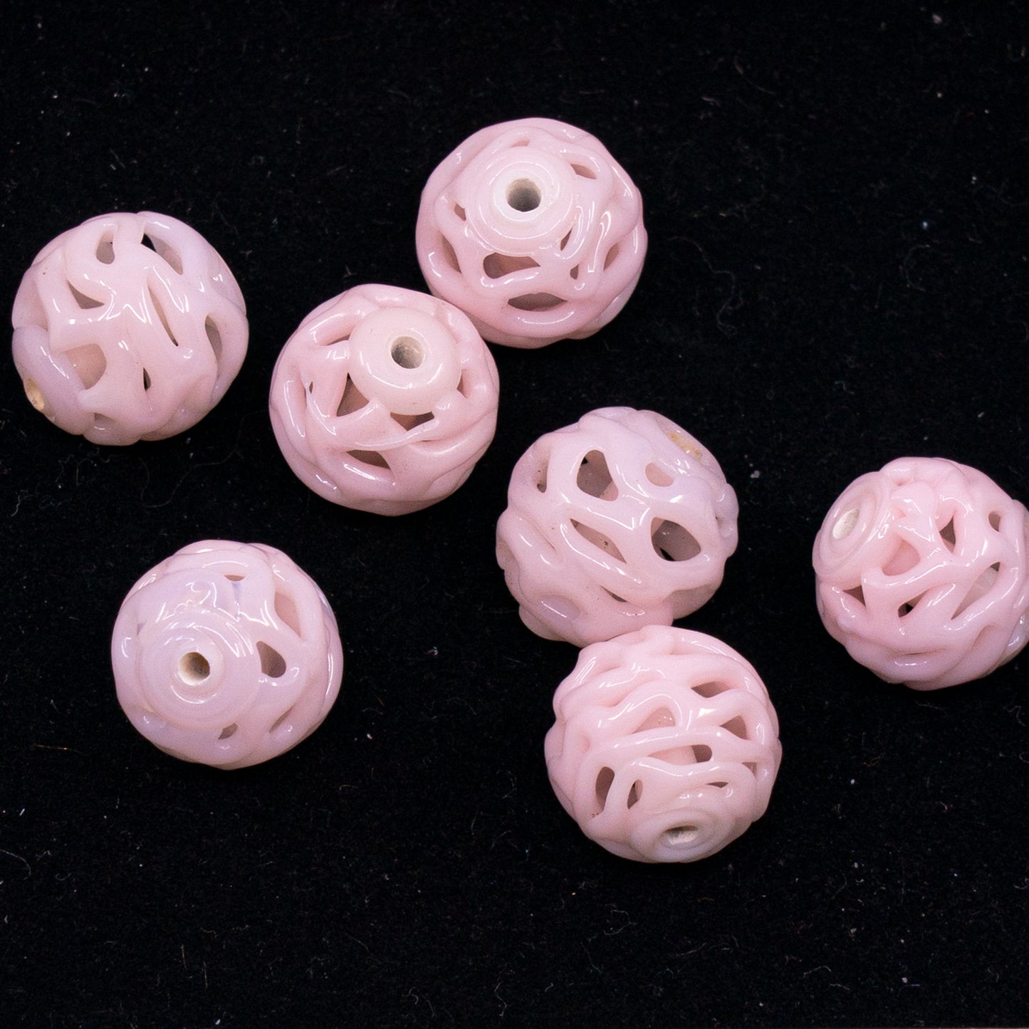 VINTAGE OUTLET 1 pc Lampwork LACE Handmade Round Beads, 11 x 11 mm, Pale Pink, Glass, Czech Republic, Antique Beads