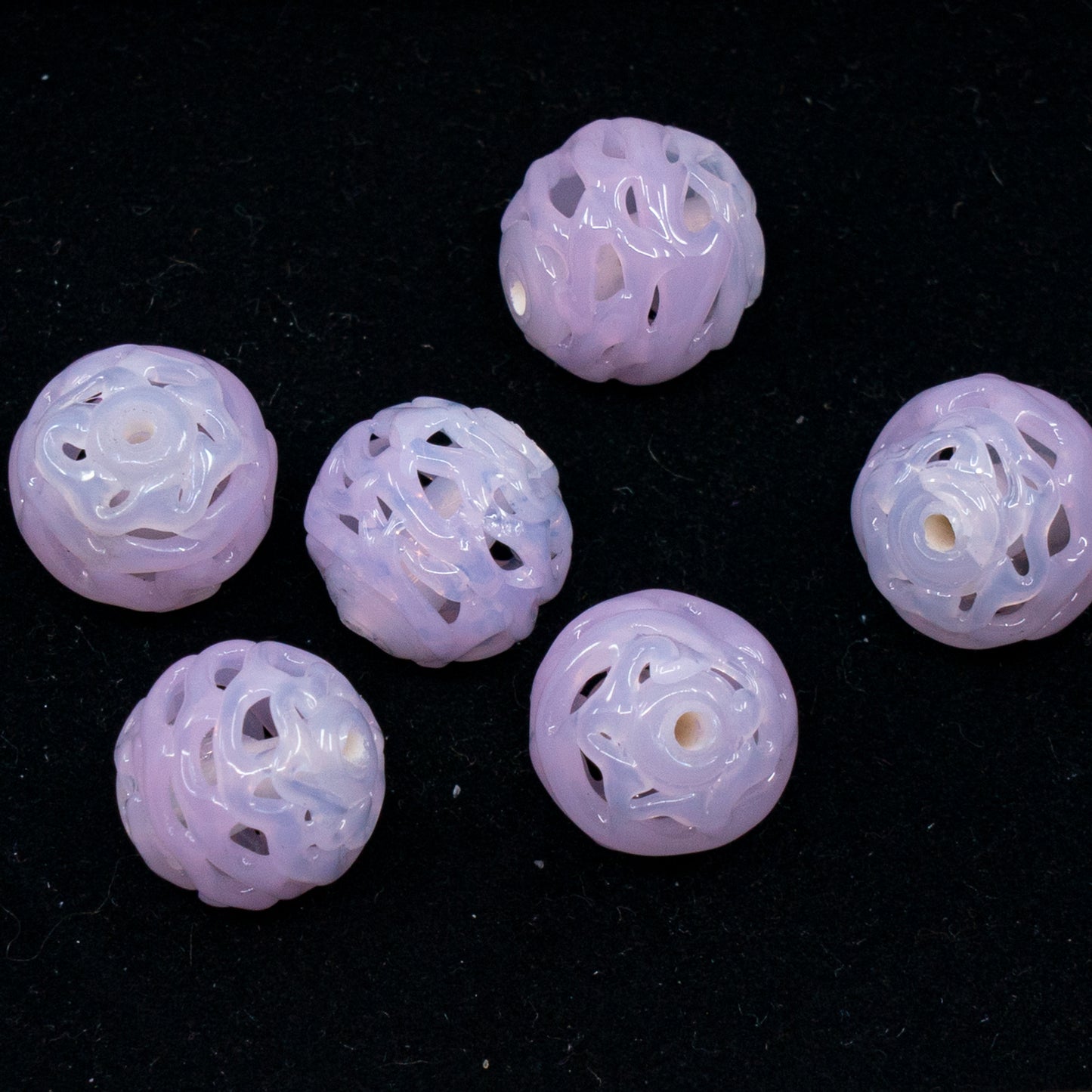 VINTAGE OUTLET 1 pc Lampwork LACE Handmade Round Beads, 11 x 11 mm, Opal Cold Pink, Glass, Czech Republic, Antique Beads
