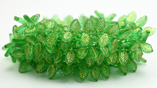 Elm Leaf Pressed Glass Beads, 50600 54320 (126-50600-54320), Glass, Czech Republic ~ STRANDED