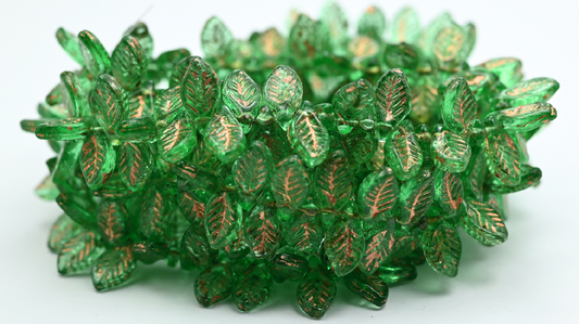 Elm Leaf Pressed Glass Beads, 50600 Copper Lined (126-50600-54200), Glass, Czech Republic ~ STRANDED