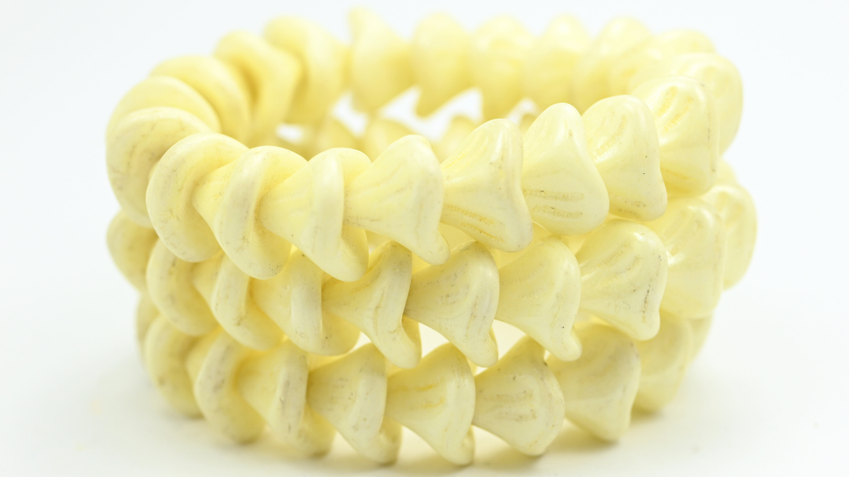 Daylily Flower Beads, White Luster Yellow Full Coated (02010-14483), Glass, Czech Republic ~ STRANDED