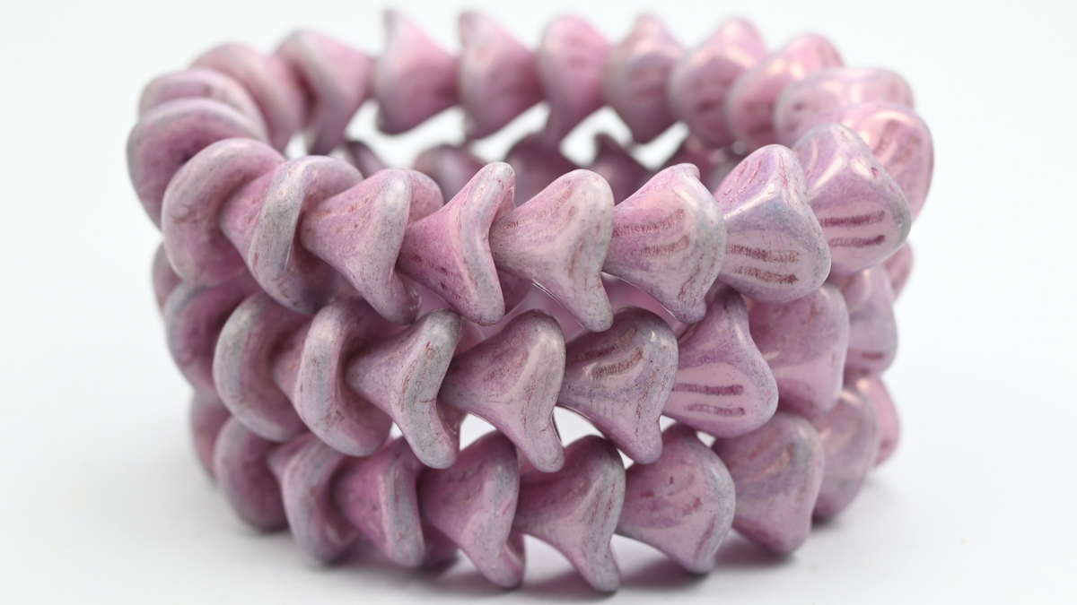 Daylily Flower Beads, White Luster Lila (02010-14494), Glass, Czech Republic ~ STRANDED