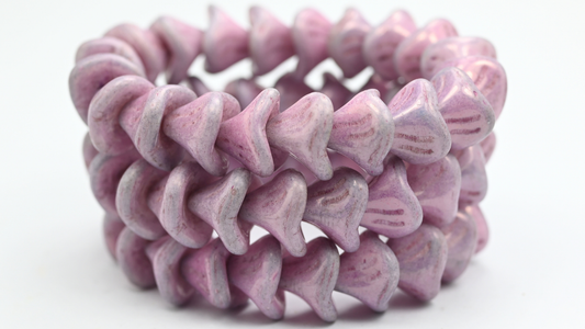 Daylily Flower Beads, White Luster Lila (02010-14494), Glass, Czech Republic ~ STRANDED