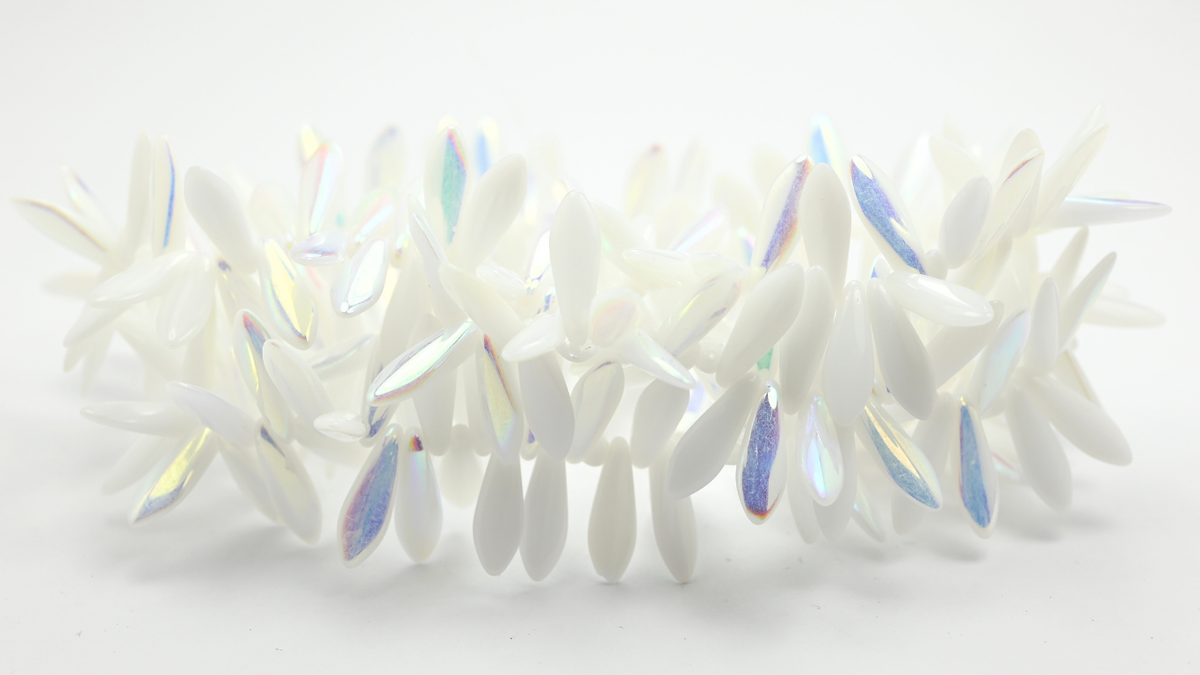 Dagger Pressed Glass Beads, Opal White Ab (516-01000-AB), Glass, Czech Republic ~ STRANDED