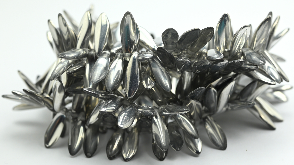 Dagger Pressed Glass Beads, Crystal Crystal Silver Half Coating (516-00030-27001), Glass, Czech Republic ~ STRANDED