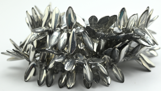 Dagger Pressed Glass Beads, Crystal Crystal Silver Half Coating (516-00030-27001), Glass, Czech Republic ~ STRANDED