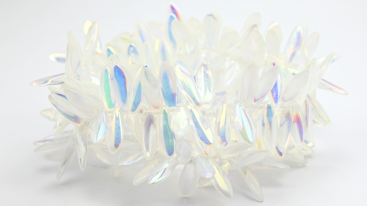 Dagger Pressed Glass Beads, Crystal Ab 2X (516-00030-AB-2X), Glass, Czech Republic ~ STRANDED