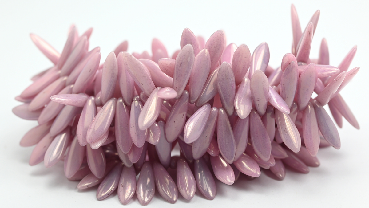Dagger Pressed Glass Beads, Opal White Luster Lila (516-01000-14494), Glass, Czech Republic ~ STRANDED