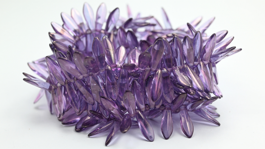 Dagger Pressed Glass Beads, Crystal Luster Lila (516-00030-14494), Glass, Czech Republic ~ STRANDED
