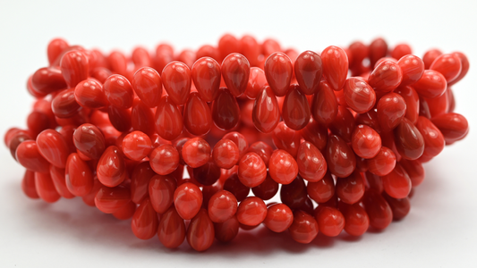Pear Teardrop Pressed Glass Beads, Red (69-96026), Glass, Czech Republic ~ STRANDED