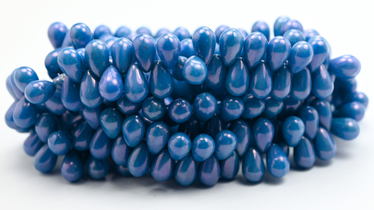 Pear Teardrop Pressed Glass Beads, Blue Luster Lila (69-6300033040-14494), Glass, Czech Republic ~ STRANDED