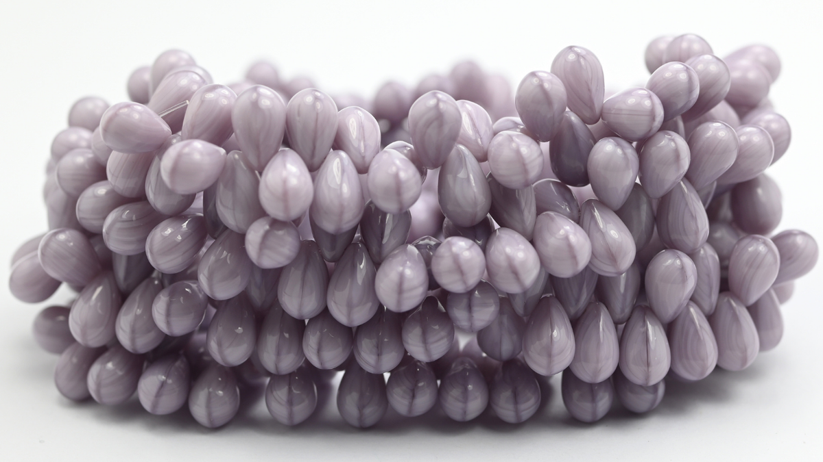 Pear Teardrop Pressed Glass Beads, Silk Lavender (69-24010), Glass, Czech Republic ~ STRANDED