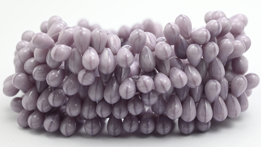 Pear Teardrop Pressed Glass Beads, Silk Lavender (69-24010), Glass, Czech Republic ~ STRANDED