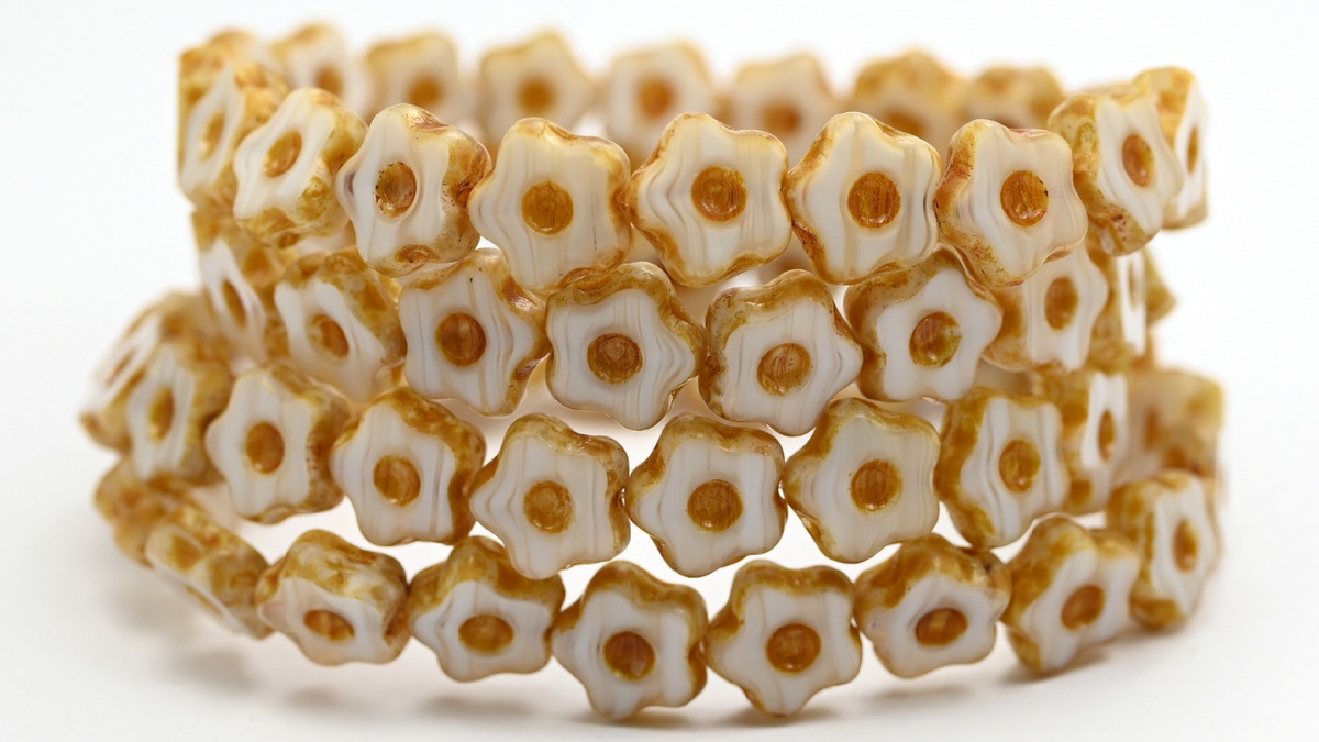 Table Cut Flower Beads With Dot, 46006B Travertin (46006B-86800), Glass, Czech Republic ~ STRANDED