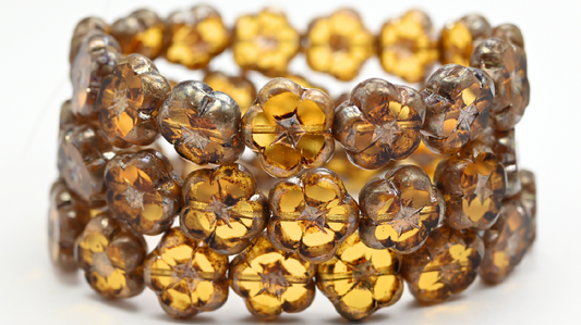 Table Cut Flower Beads, Transparent Orange Picasso (10050-43400), Glass, Czech Republic ~ STRANDED