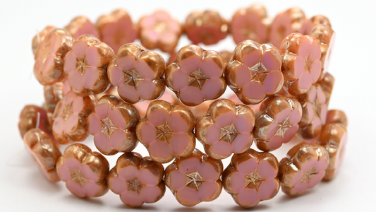 Table Cut Flower Beads, Opaque Pink Picasso (74020-43400), Glass, Czech Republic ~ STRANDED