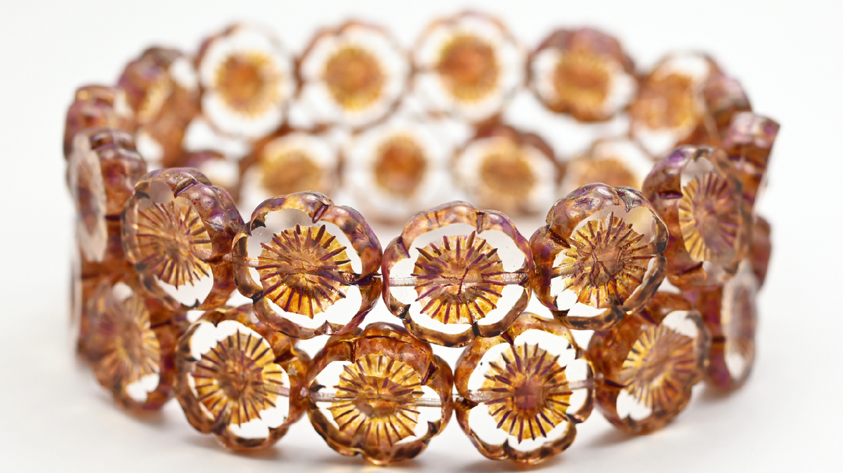 Table Cut Round Beads Hawaii Flowers, Crystal Bubble Travertin Pink Spotted (00030-BUBBLE-86-33306), Glass, Czech Republic ~ STRANDED