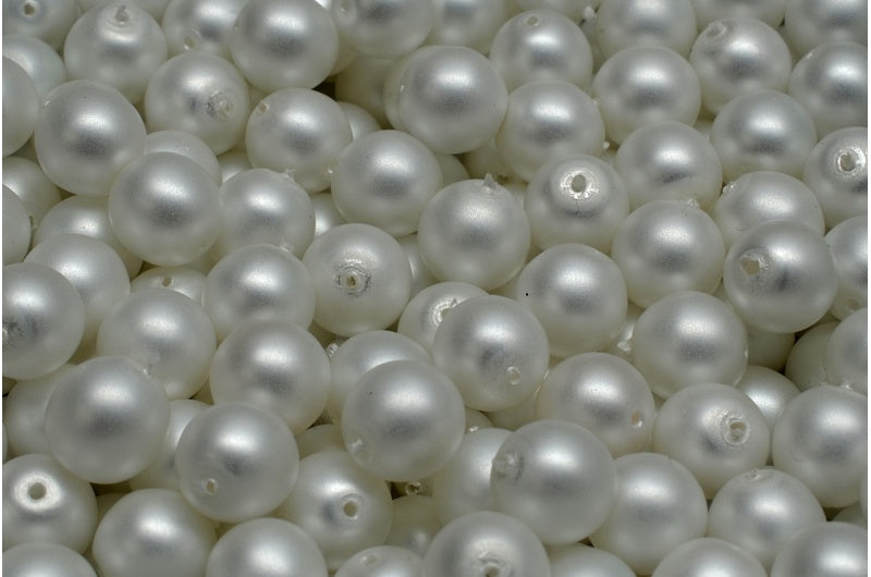 Round Druck Beads, White Pearl (02010-70502), Glass, Czech Republic