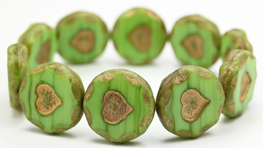 Table Cut Round Beads With Heart, 56006 Travertin 55302 (56006-86-55302), Glass, Czech Republic ~ STRANDED