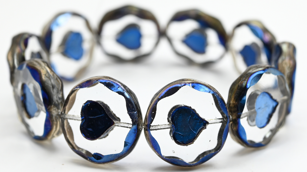 Table Cut Round Beads With Heart, Crystal 22201 2X (00030-22201-2X), Glass, Czech Republic ~ STRANDED