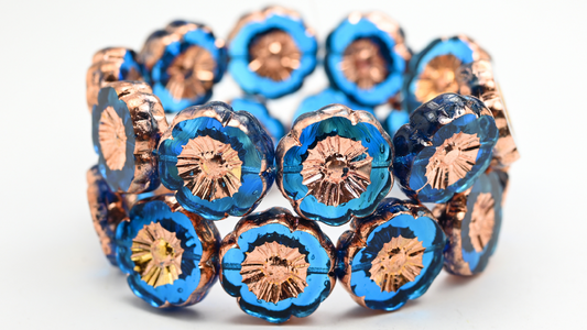 Table Cut Hawaii Flower Beads, 6006003Bubble Rose Gold Capri 2X (6006003BUBBLE-27101-2X), Glass, Czech Republic ~ STRANDED