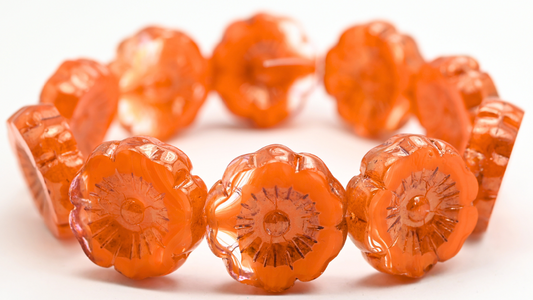 Table Cut Hawaii Flower Beads, Crystal Red Lined Luster Lila (96018-14494), Glass, Czech Republic ~ STRANDED
